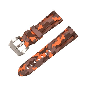 Rubber Watch Strap Orange Camouflage with Stainless Buckle Size 20mm to 24mm