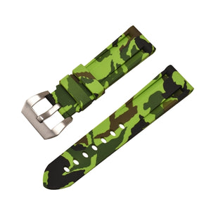 Rubber Watch Strap Lime Green Camouflage with Stainless Buckle Size 20mm to 24mm