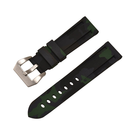 Rubber Watch Strap Dark Green Camouflage with Stainless Buckle Size 20mm to 24mm