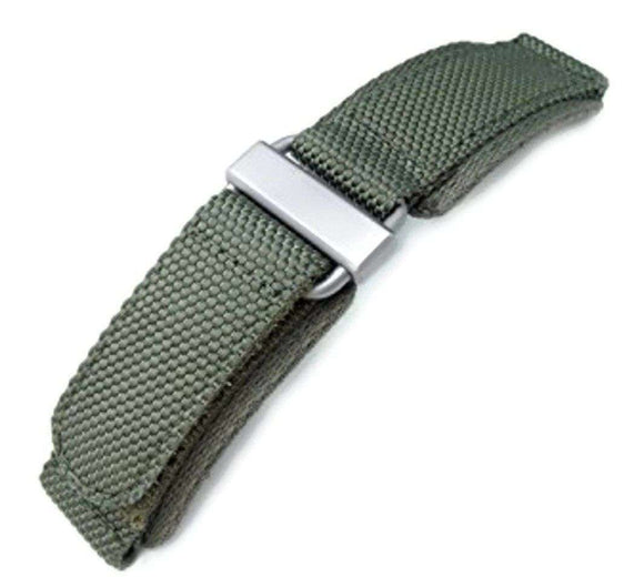 22mm MiLTAT Honeycomb Military Green Nylon Velcro Fastener Watch Strap with Brushed Stainless Buckle