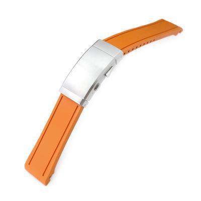 20mm Crafter Blue - Orange Rubber Curved Lug Watch Band for Seiko MM300 Prospex Marinemaster SBDX001, Wetsuit Ratchet Buckle