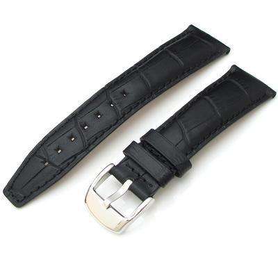 Strapcode Crocodile Grain Watch Strap 20mm CrocoCalf Black Leather Watch Strap Semi Square Tail