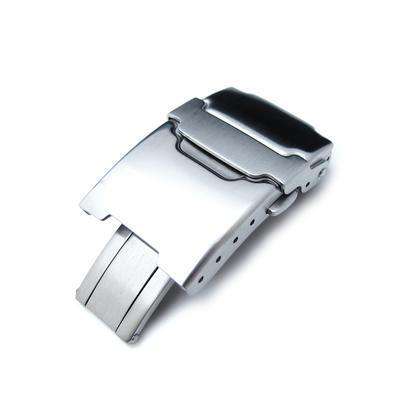20mm Brushed Stainless Steel Push Button Diver Clasp for Watch Band, 4 adjust holes and improved Flip-Lock