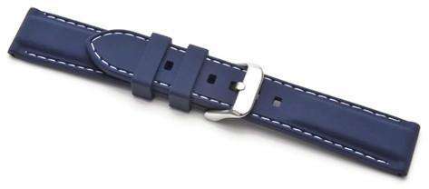Silicone Rubber Watch Strap Blue Padded and Stitched Size 18mm to 24mm