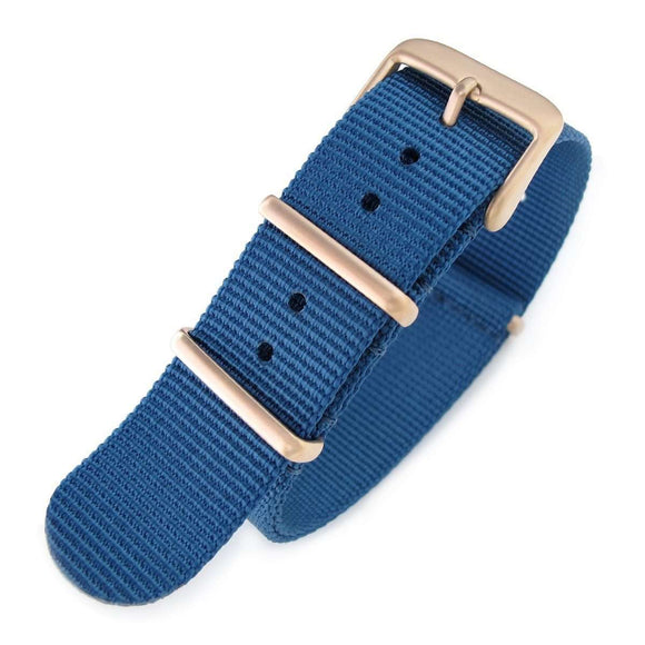Strapcode N.A.T.O Watch Strap 20mm G10 Military Watch Band Nylon Strap, Blue, IP Champagne, 260mm