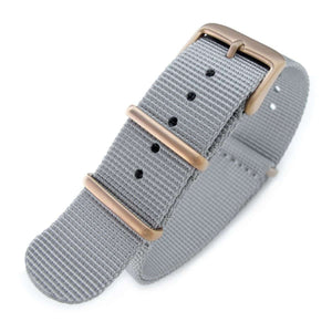 Strapcode N.A.T.O Watch Strap 20mm G10 Military Watch Band Nylon Strap, Military Grey, IP Champagne, 260mm