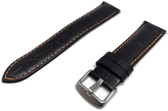 Black Croco Calf Watch Strap with Orange Stitching complete with quick release spring bars