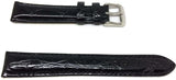 Crocodile Grain Watch Strap Black Calf Leather Stainless Steel Buckle Size 8mm to 30mm