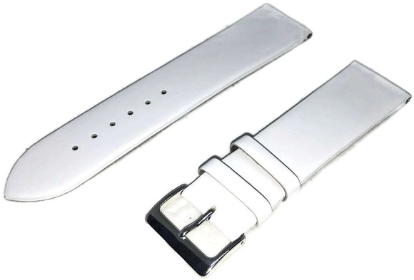 Calf Leather Watch Strap White Extra Long with Silver Buckle Size 12mm to 30mm