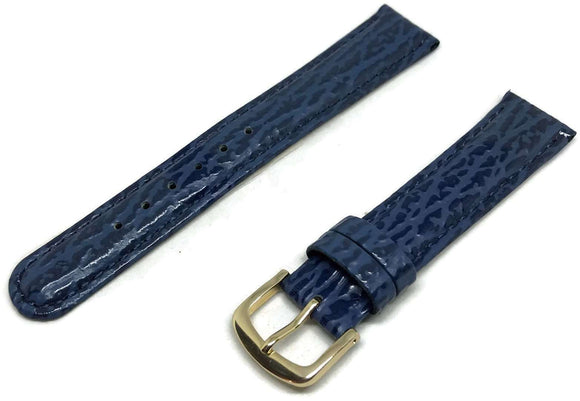 Shark Grain Watch Strap Padded Dark Blue Gold Plated Buckle Size 2mm to 18mm
