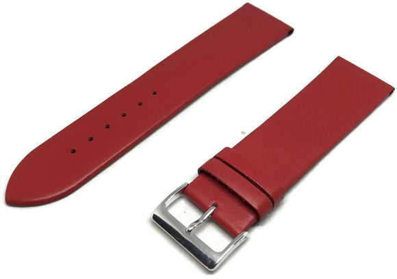 Calf Leather Watch Strap Red Extra Long Chrome Buckle 12mm to 30mm