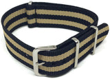 NATO Zulu G10 Style Watch Strap Nylon 2 Stripe Black and Beige Size 18mm to 22mm Stainless Buckle