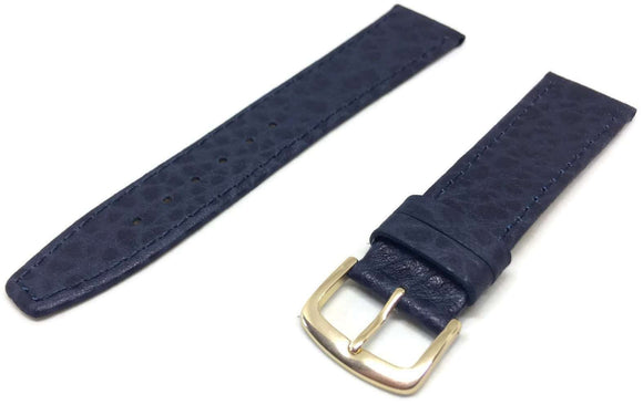 Calf Leather Watch Strap Buffalo Grain Blue Vegetable Leather Gold Buckle