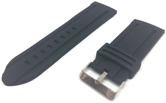 Black Silcone Watch Strap With Centre Rib and Stainless Steel Buckle Size 18mm to 30mm