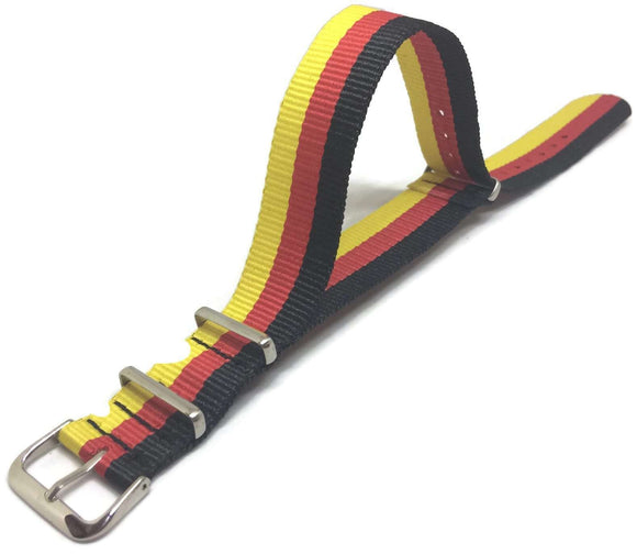 NATO Zulu G10  Watch Strap Black Red Yellow German Flag Stainless Buckle