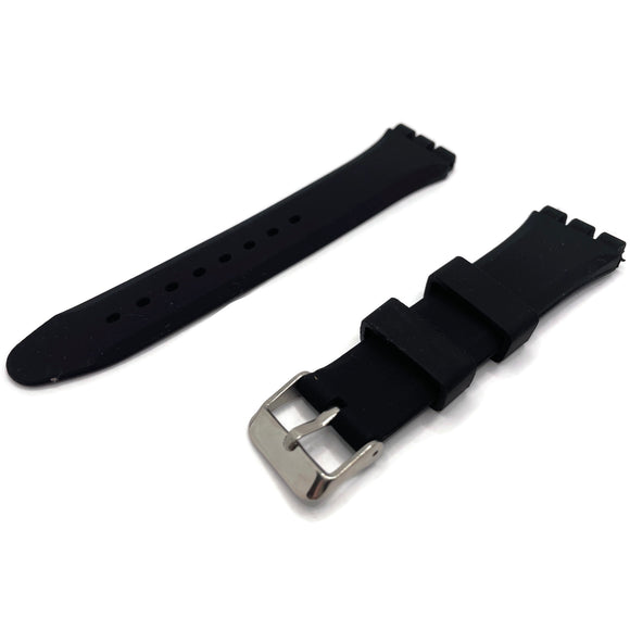 Swatch Style Watch Strap Heavy Grade Rubber 19mm with Stainless Steel Buckle