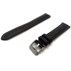 Premier Alligator Grain Watch Strap Padded Colour Stitched Black with Orange Stitching Calf Leather