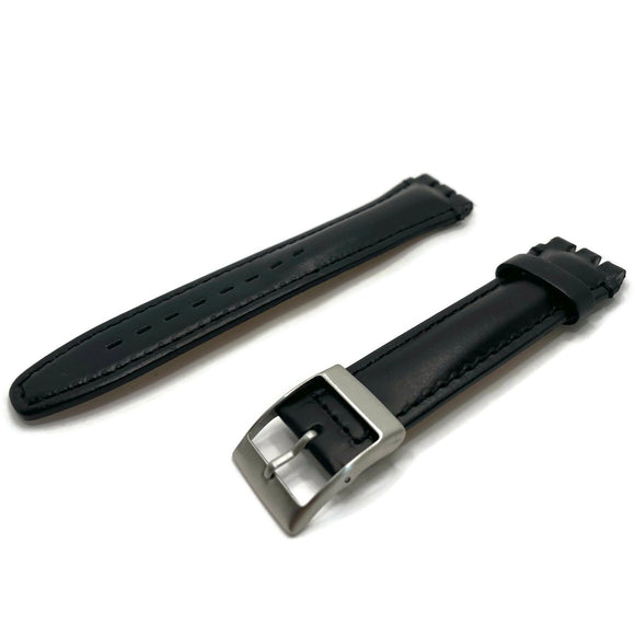 Swatch Style Black Leather Watch Strap Smooth Grain  20mm Overall 24mm