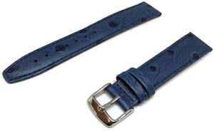 Ostrich Grain Watch Strap Blue Calf Leather Stainless Steel Buckle Size 12mm to 20mm