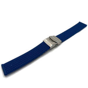 Rubber Watch Strap Royal Blue with Tread Pattern and 3 Fold Clasp 20mm and 22mm