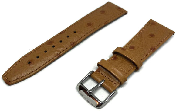 Ostrich Grain Watch Strap Tan Calf Leather Sizes 8mm to 20mm