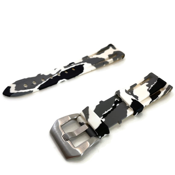 Rubber Watch Strap White Camouflage with Stainless Buckle Size 20mm to 24mm