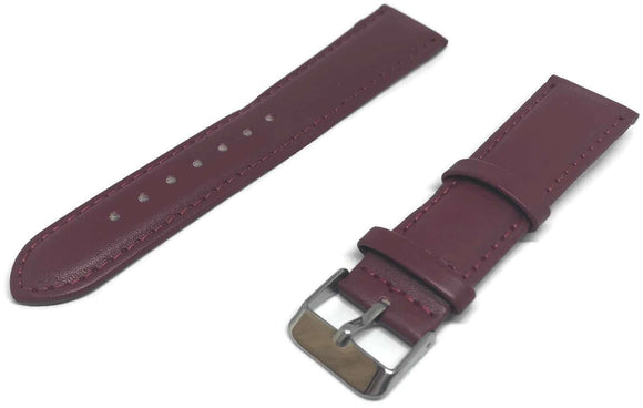 Calf Leather Watch Strap Red Padded with Stainless Steel Buckle 8mm to 30mm