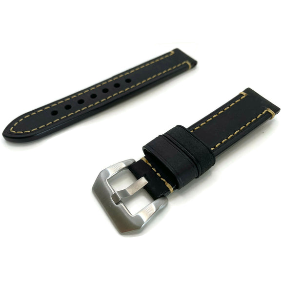Calf Leather Watch Strap Black Premium Hand Stitched Strap for Panerai® 20mm to 26mm