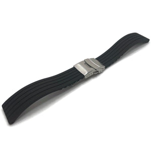 Rubber Watch Strap Black Stripe Pattern with 3 Fold Clasp 20mm