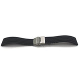 Rubber Watch Strap Black Stripe Pattern with 3 Fold Clasp 20mm