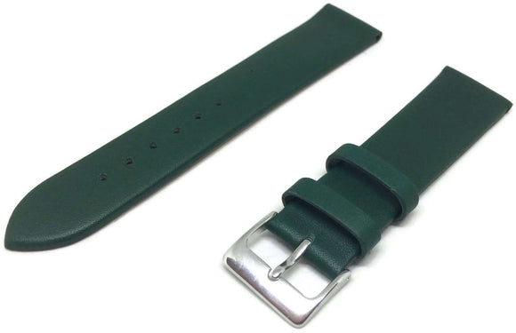 Calf Leather Watch Strap Green with Chrome Buckle Size 12mm to 30mm