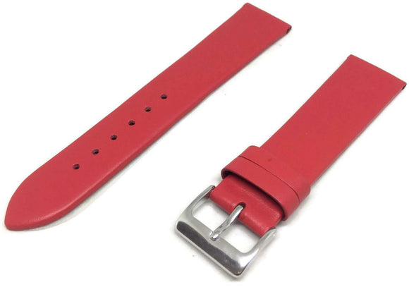 Calf Leather Watch Strap Red with Chrome Buckle Sizes 12mm to 30mm