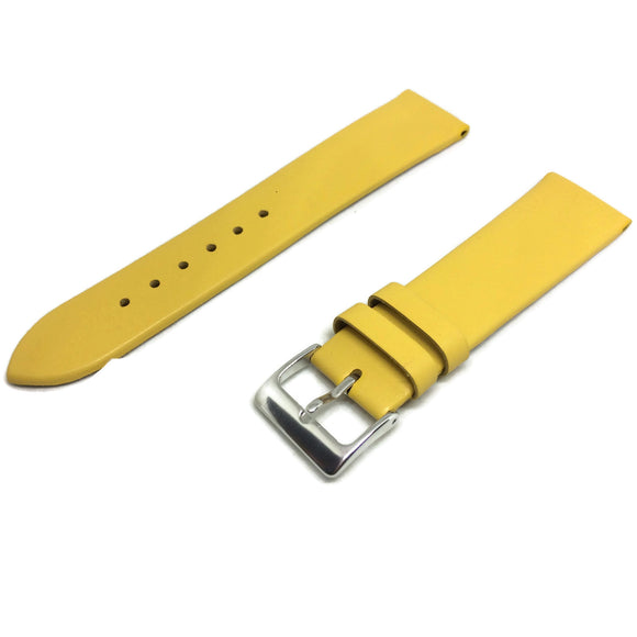 Calf Leather Watch Strap Yellow Extra Long Chrome Buckle 12mm to 30mm