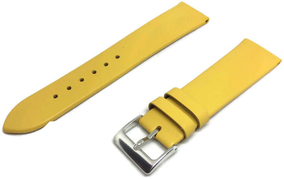 Calf Leather Watch Strap Yellow with Silver Coloured Buckle  Size 12mm to 30mm