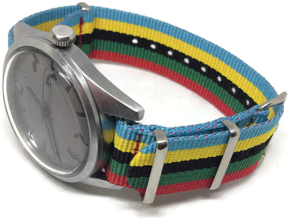 N.A.T.O G10 Watch Strap ZULU Stripe Red Green Black Yellow and Blue Sizes 18mm too 24mm