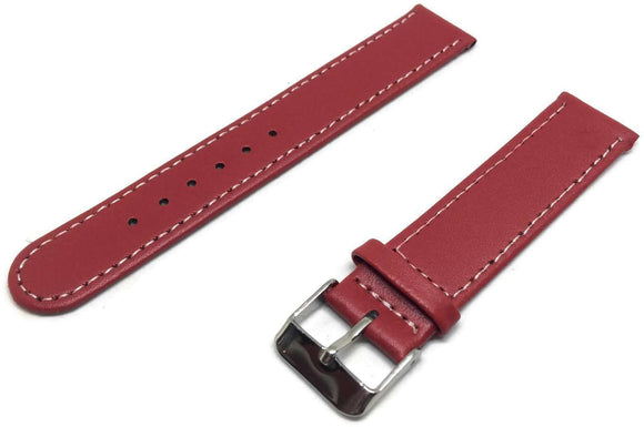 Calf Leather Watch Strap Red  Calf Leather Round Ended Chrome Buckle Buckle Size 12mm to 18mm