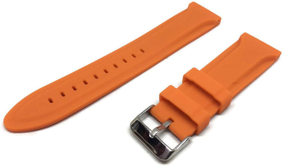 Orange Rubber Watch Strap Centre Ridge Stainless Steel Buckle Sizes 18mm to 22mm