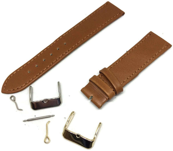 Calf Leather Watch Strap Brown Classic Style Dress Strap Gold and Stainless Buckles