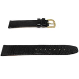 Authentic Lizard Watch Strap Black with Gold Plated Buckle Size 8mm to 20mm