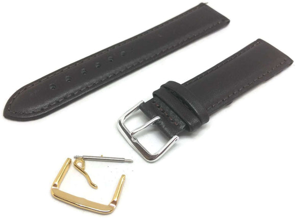 Calf Leather Watch Strap Dark Brown Padded Round Classic Look Sizes 6mm to 24mm