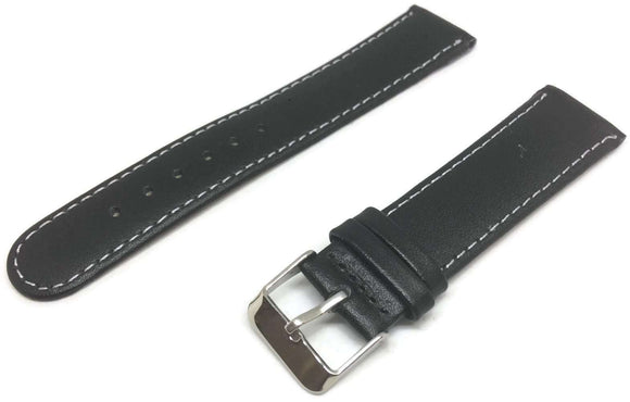 Calf Leather Watch Strap Black  Round Ended Chrome Buckle Buckle Size 12mm to 20mm