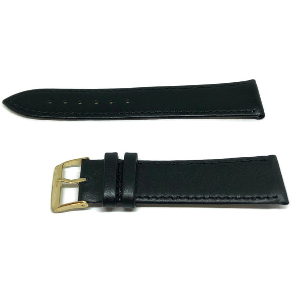 Leather Watch Strap Nappa High Sheen Black Padded and Stitched 10mm to 20mm