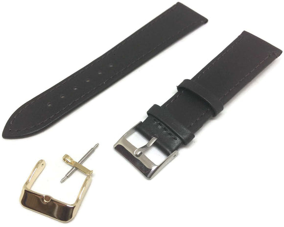 Calf Leather Watch Strap Dark Brown Smooth Grain with Gold and Silver Buckles Size 9mm to 22mm