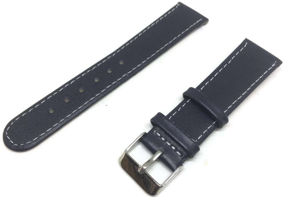 Calf Leather Watch Strap Navy Blue Calf Leather Round Ended Chrome Buckle Size 12mm to 18mm