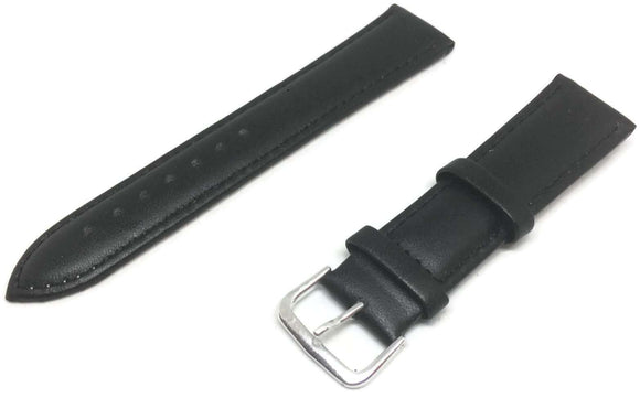 Calf Leather Watch Strap Black Padded Round Classic Look Sizes 6mm to 24mm