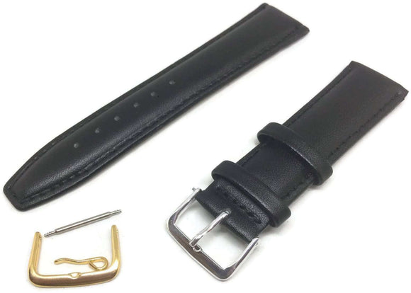 Calf Leather Watch Strap Black Padded Square End Sizes 8mm to 20mm