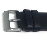Calf Leather Watch Strap Black Stitched Square End with Chrome Buckle Size 8mm to 22mm