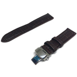 Crocodile Grain Watch Strap Brown Premier Padded with Stainless Steel Deployment Clasp