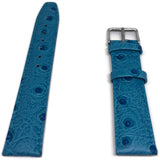 Ostrich Grain Watch Strap Light Blue Calf Leather Chrome Buckle Size 12mm to 20mm