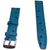 Ostrich Grain Watch Strap Light Blue Calf Leather Chrome Buckle Size 12mm to 20mm